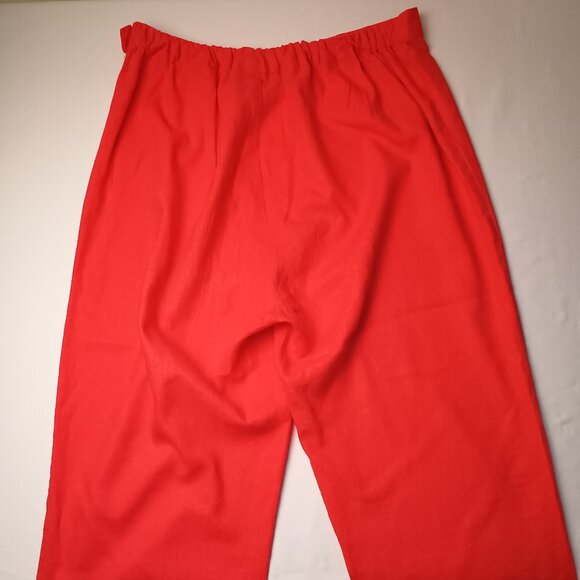 Linen Blend Cropped Pants Size L Hot Coral Pink Tiki Design High Rise Straight - Picture 3 of 10